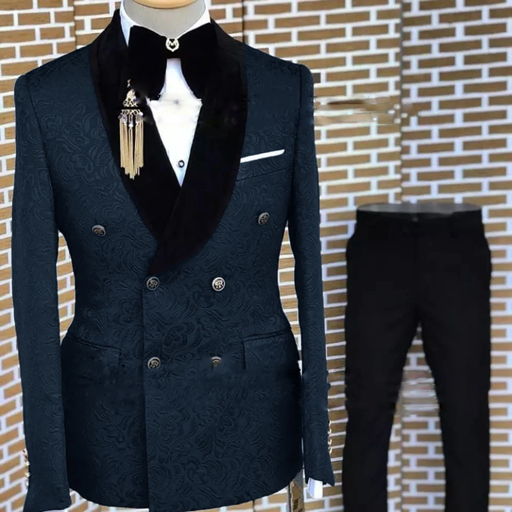 Gray Formal Suit for Men Floral Jacket Pants 2 Piece Set Party Wedding Groom Tuxedo Elegant Men\'s Suit Handsome Blazer