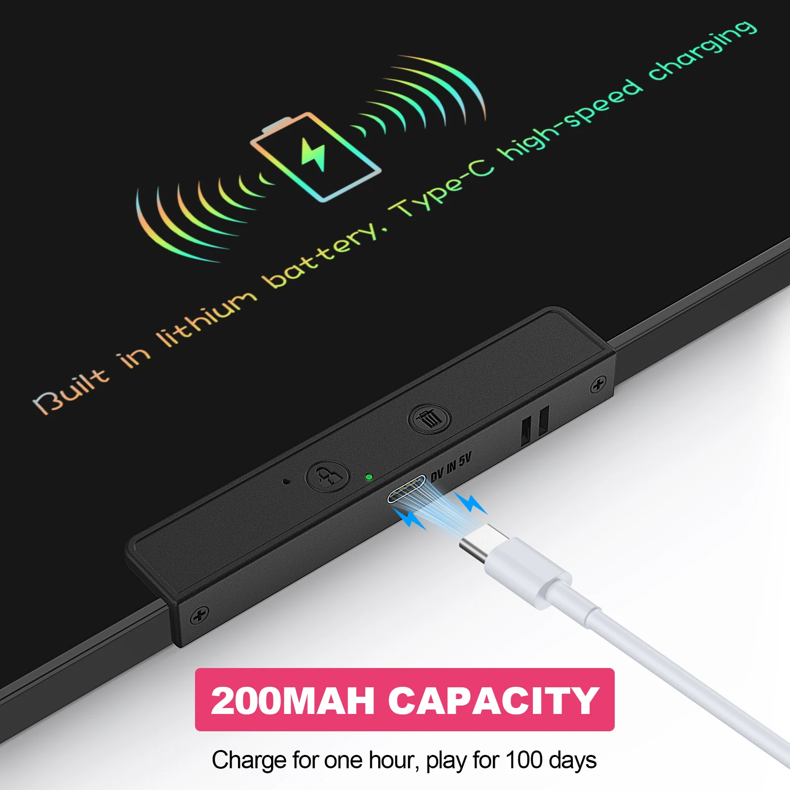 Tablet de escrita LCD recarregável de 20 polegadas, prancheta de desenho de grafite apagável multicolorida para aprendizagem e educação