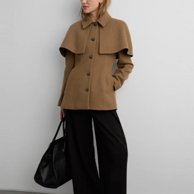 

Винтажное элегантное пальто, шерстяная шикарная накидка, индивидуальная вневременная универсальная женская верхняя одежда, стильная французская уличная одежда для пригородных поездок