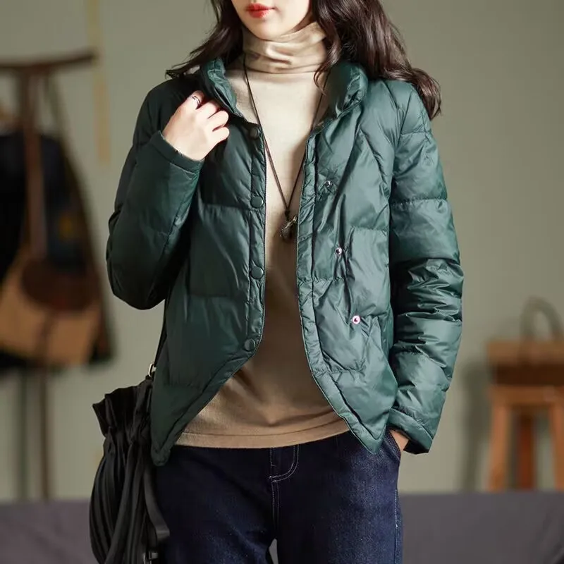 Women\'s fashionable Short Down Jacket Autumn Lightweight Thin Down Jacket Standing Collar Jacket