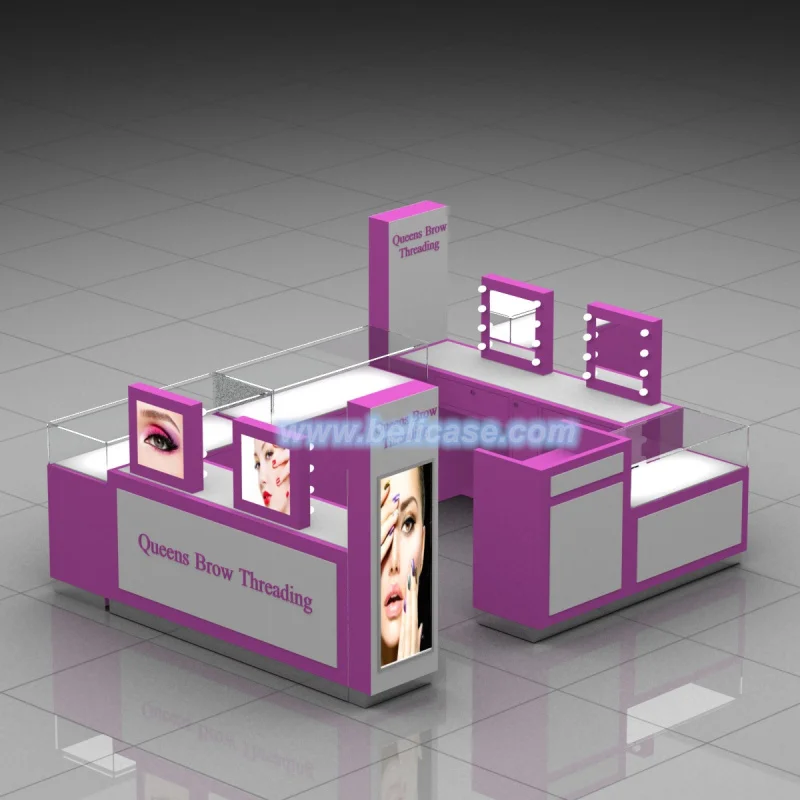 customized.Custom Size Eyebrowing Kiosk with LED Light Nail Polish Kiosk Wooden Fashionable Mall Kiosk Eyebrow Threading