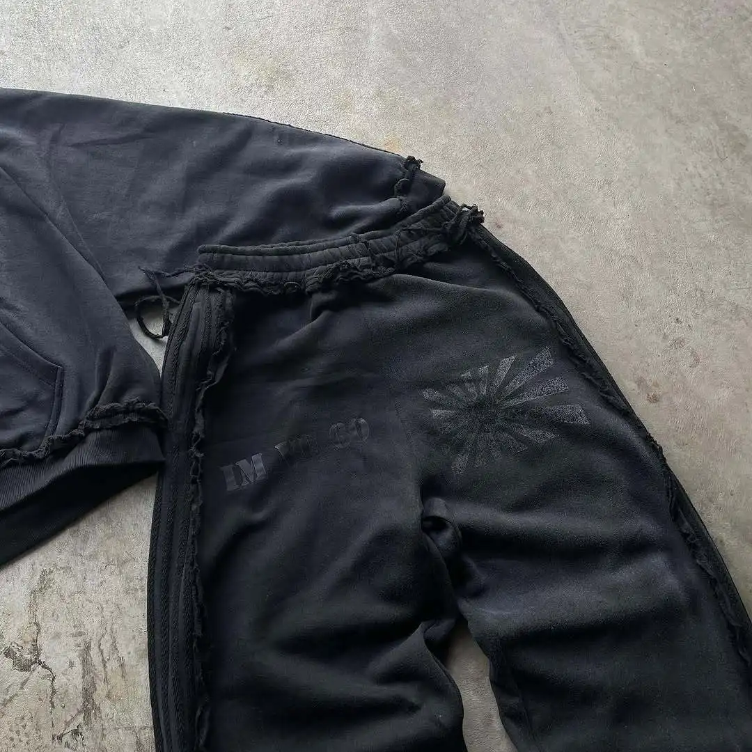 Tweedelig urban fashion sweatshirt met capuchon en ritssluiting met losse pasvorm, rechte pijpen, casual streetwear broek, dagelijks gebruik