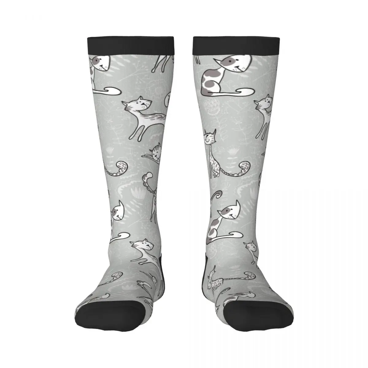 

Spring/autumn over the knee socks Cats Posing Over Floral Feline Kitten Kitty Cartoon Print school dance long stocking