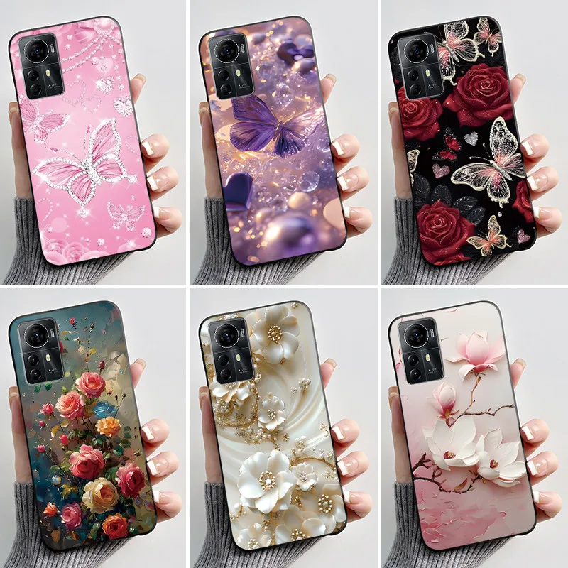 For ZTE Blade A72S A7050 Case For ZTE Blade V41 Smart Cover Luxury Fashion Butterfly Flower Silicone Soft Black TPU Bumper Shell