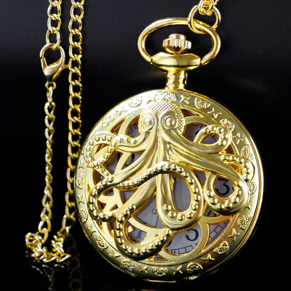 New Fashion Retro Hollow Carved Octopus Pocket Watch, Nurse Doctor Hanging Watch, Keychain Hanging Watch