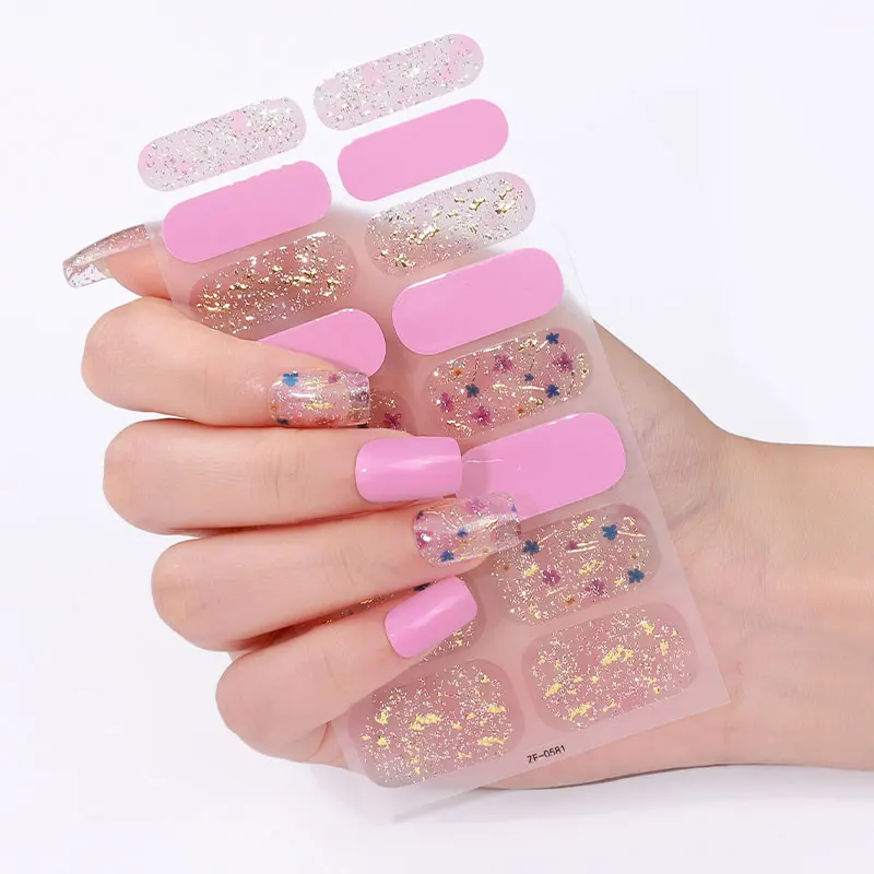 

16tips DIY Baking-Free Nail Stickers Glitter Flowers Adhesive Nail Polish Strips Full Cover Nail Wraps Manicure Decoration Decal