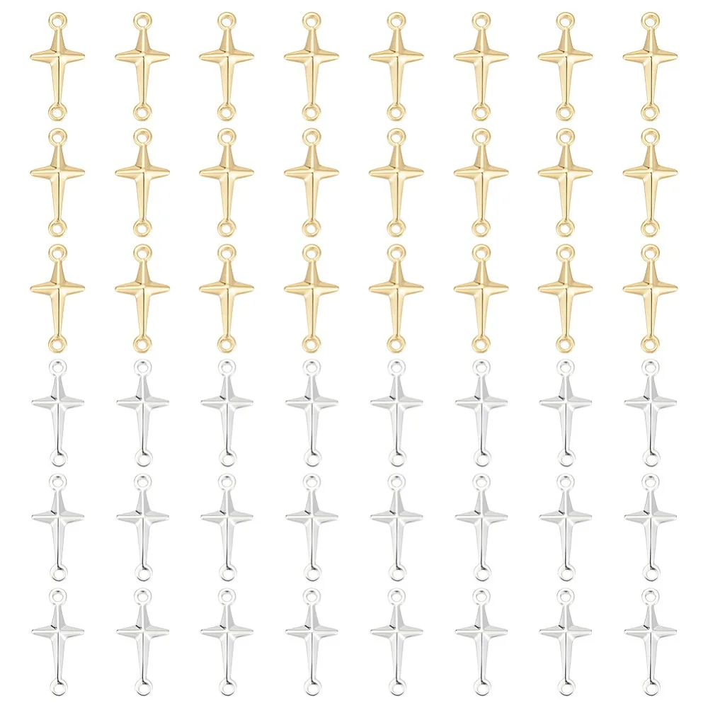

50Pcs 2 Colors Brass Connector Charms Star Links Long-Lasting Plated Mixed Color 13.5x6.5x1.5mm Hole: 0.9mm 25pcs/color