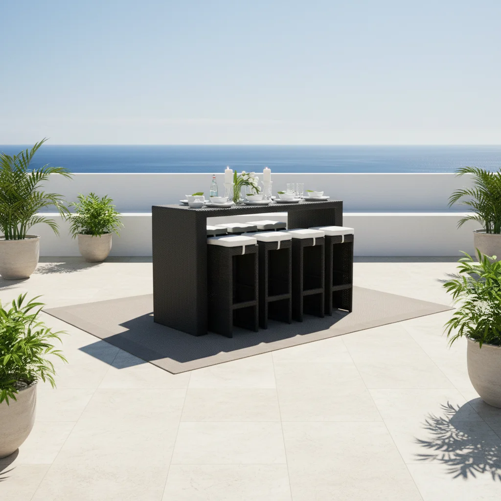#Modern Rattan Eco-Friendly Outdoor Bar Furniture Set For Home Bar Restaurant Hotel & Kitchen Use High Bar Chair Stools Counters