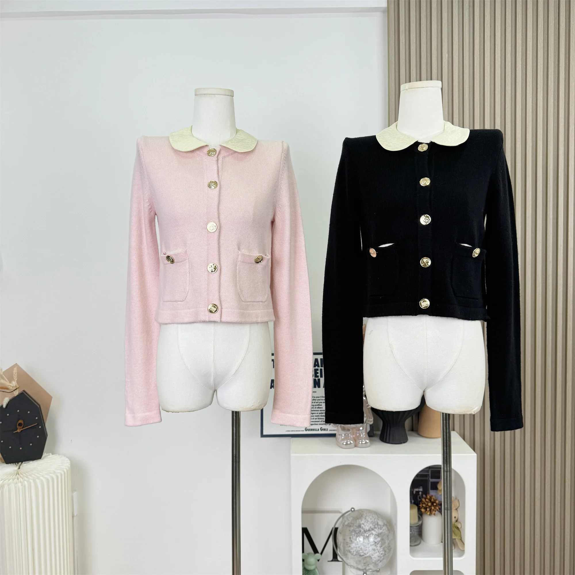 

Шерстяной вязаный свитер с кукольным вырезом для девочек, корейский ранний осенний кардиган, куртка для женщин