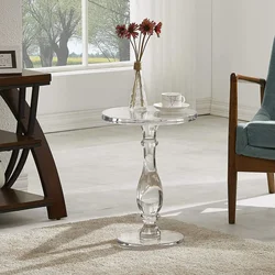 Acrylic Transparent Coffee Table Solid Roman Column Small Round Table Anti-Tip Crystal Side Table for Living Room Balcony