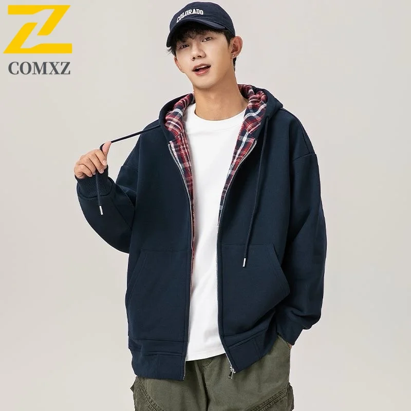 

COMXZ Versatile Jacket Classics Hooded Adventure Coat Men Spring Autumn Loose Casual Cardigan Zipper Hoodie Plus Size Jackets