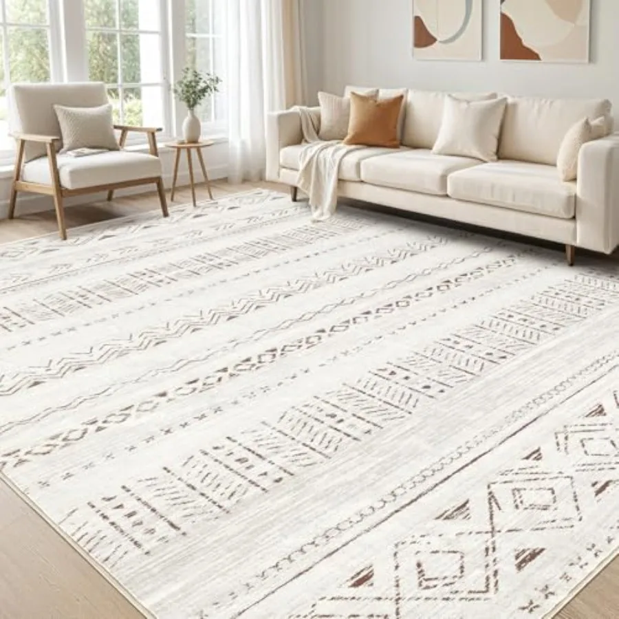 

Large Living Room Area Rug 12x15: Soft Machine Washable Boho Moroccan Farmhouse Rugs for Bedroom Under Dining Table NonSlip Neu