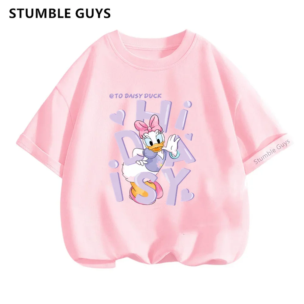 2024 New Disney Kids Daisy Duck Print Tshirt Baby Boy Clothes Kawaii Girls T-Shirts Casual Summer Tops Teen Short Sleeve