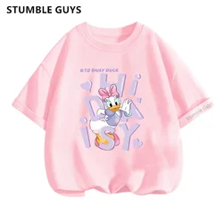 2024 New Disney Kids Daisy Duck Print Tshirt Baby Boy Clothes Kawaii Girls T-Shirts Casual Summer Tops Teen Short Sleeve