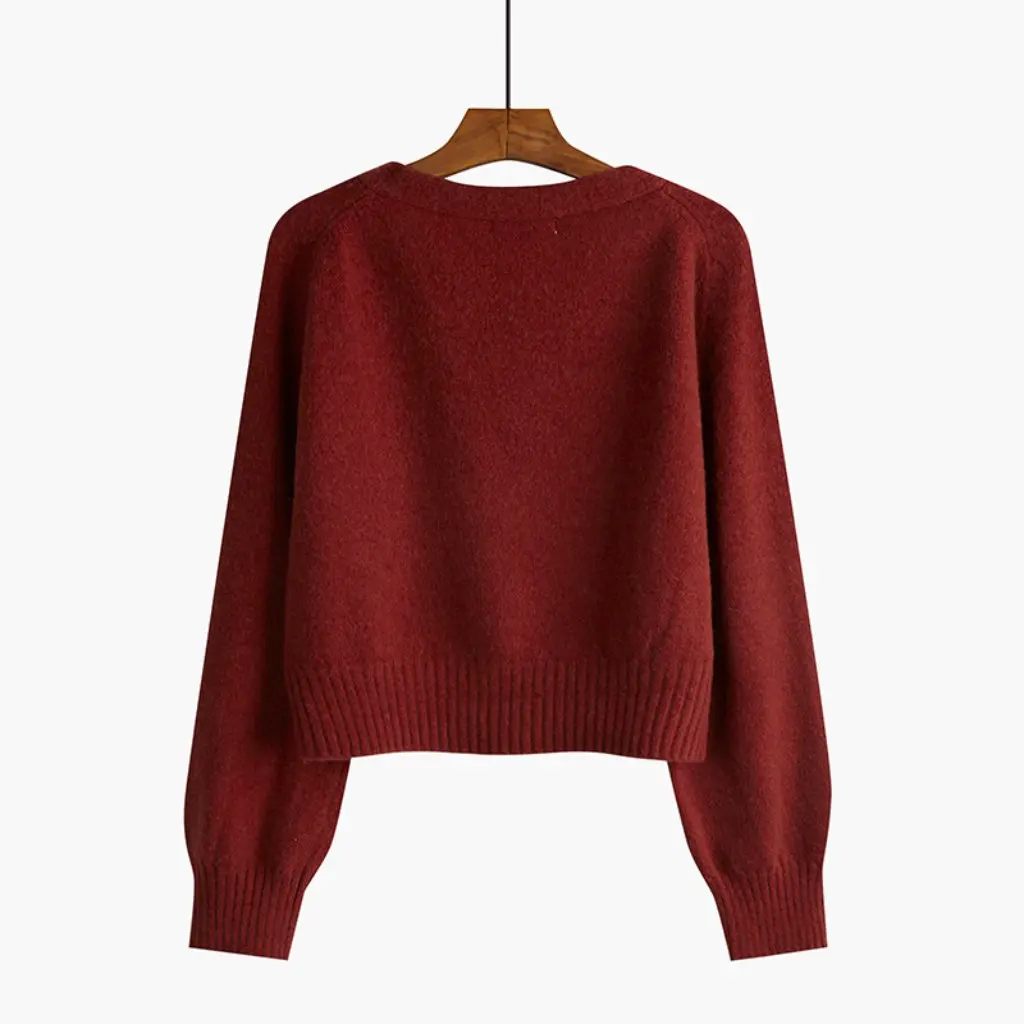 

Korean Style Women's Petite Short V-Neck Knitted Cardigan Loose Sweater Jacket for Autumn And Winter Lazy Style