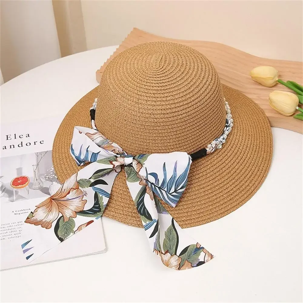 

Summer Straw Hat Bowknot Wide Brim Floppy Bucket Hat for Women Outdoor UV Protection Female Foldable Beach Panama Caps Sun Hat