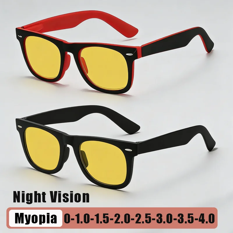 

Unisex Classic Oversized Square Night Vision Myopia Glasses Driver's Night Driving Specialized Anti-Glare Minus Diopter Eyewear