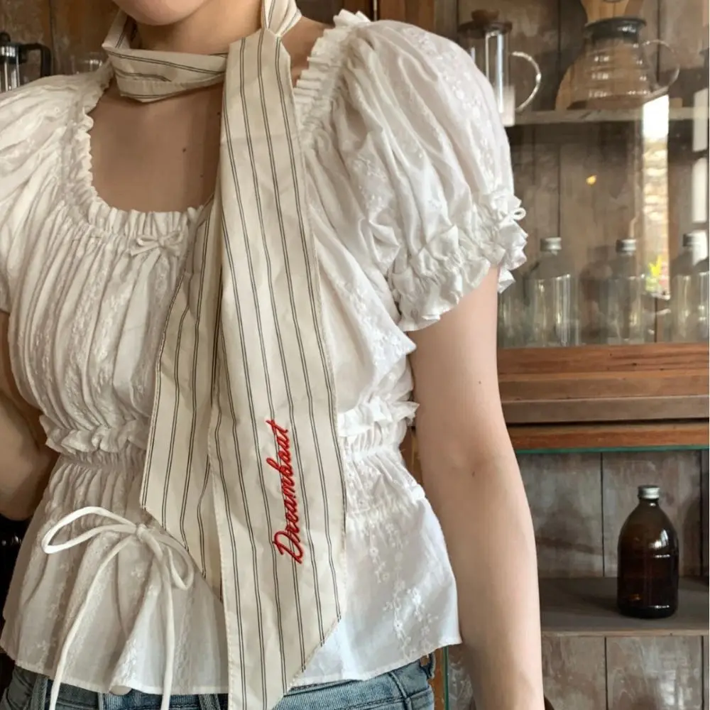 

Полосатый шарф с вышивкой в виде буквы, шейный платок во французском стиле, корейский повседневный шарф, повязка для волос, аксессуары для одежды