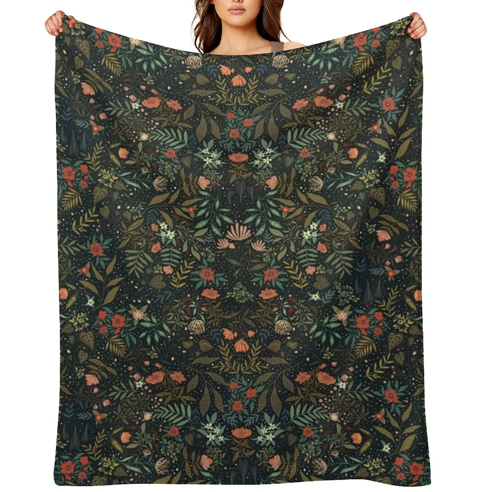 

Dark Botanical Throw Blanket Plush for babies Multi-Purpose Blankets