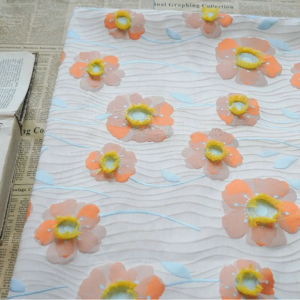 

European Flower Water Ripple Jacquard Fabric for Spring Dresses Children's Clothing Handmade Bag Cloth Diy Sewing By Meter