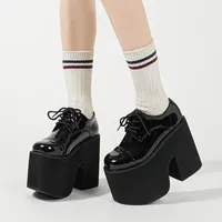 14cm Ultra High Heel Waterproof Platform Thick Bottom Clog Shoes Women's Patent Leather Lace-up Shoes High Heels Women Designer