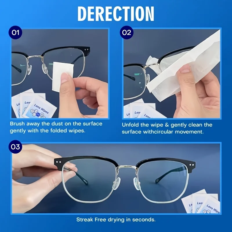 Lens wet wipes, pre wetted eyeglass lens cleaning wet wipes, individually packaged eyeglass wet wipes lens cleaning