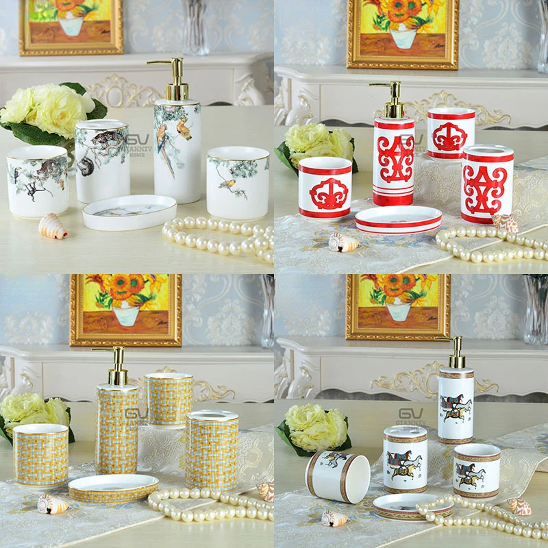 

European Ceramic Bathroom Five Piece Set H Family Bathroom Five Piece Set Bone China Toiletries