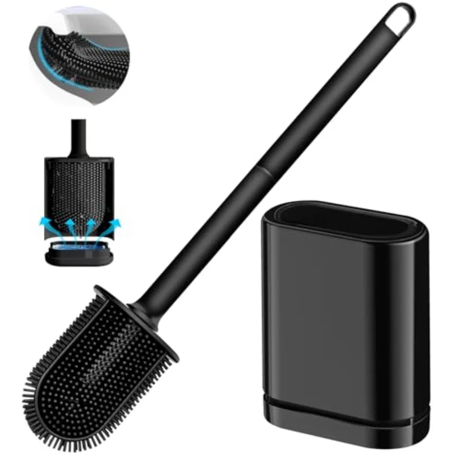 

Silicone Toilet Brush and Holder Set, Toilet Brushes with Ventilated Holder, Wall Mounted Toilet Bowl Brush with Long Handle Be