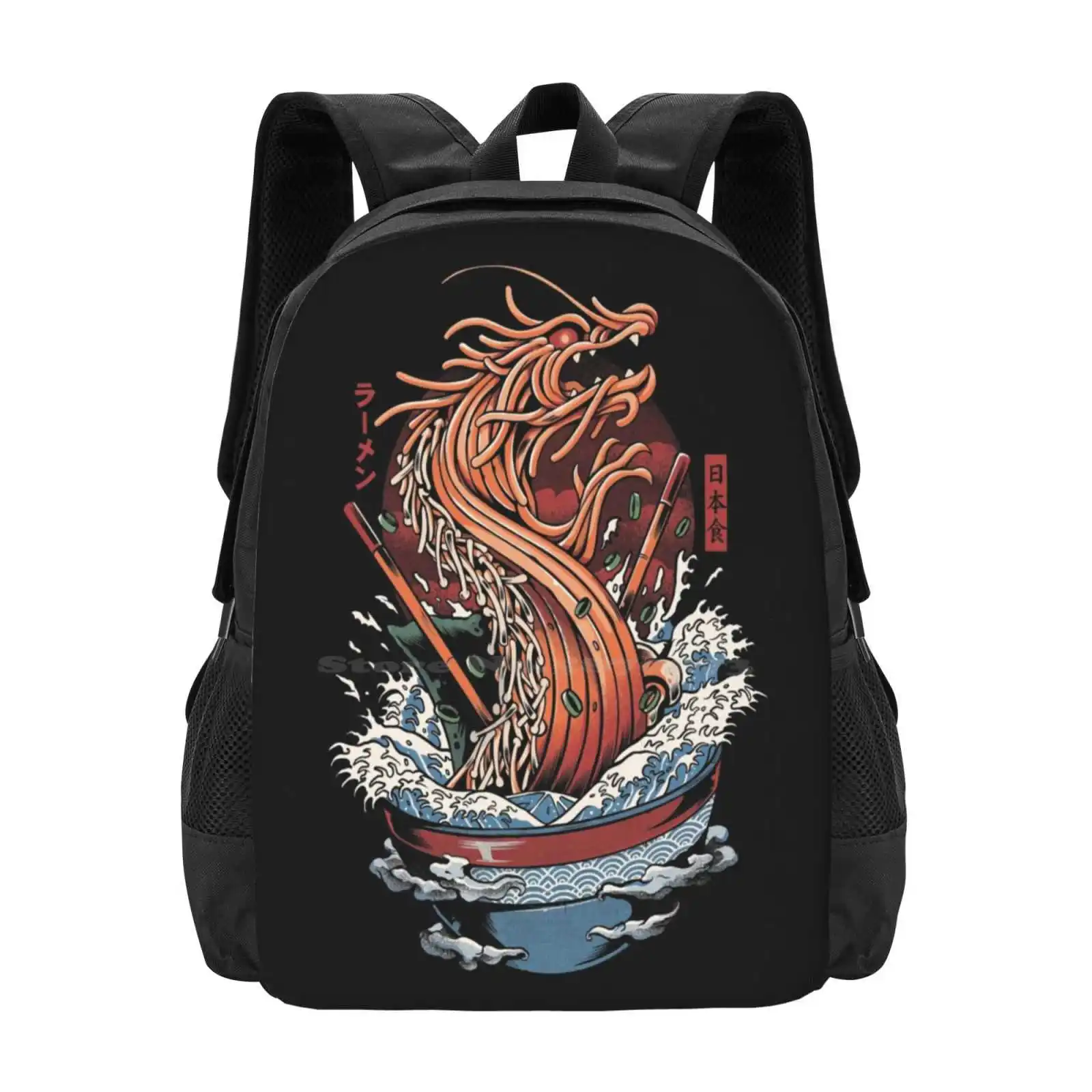 Ramen Dragon School Bags Travel Laptop Backpack Great Wave Off Kanagawa Kaiju Japanese Food Japanese Art Kanji Ramen Lamen