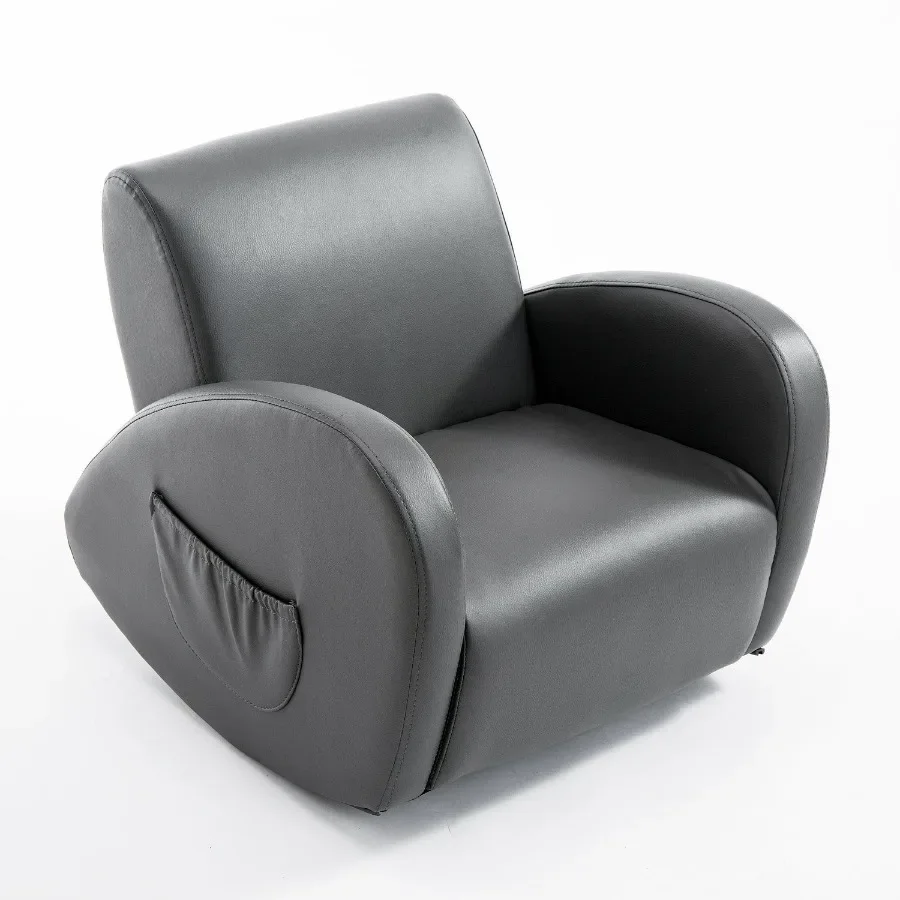 

Qaba Grey Toddler Rocking Chair with Pocket PU Leather Rocker for Nursery Playroom Durable Armchair