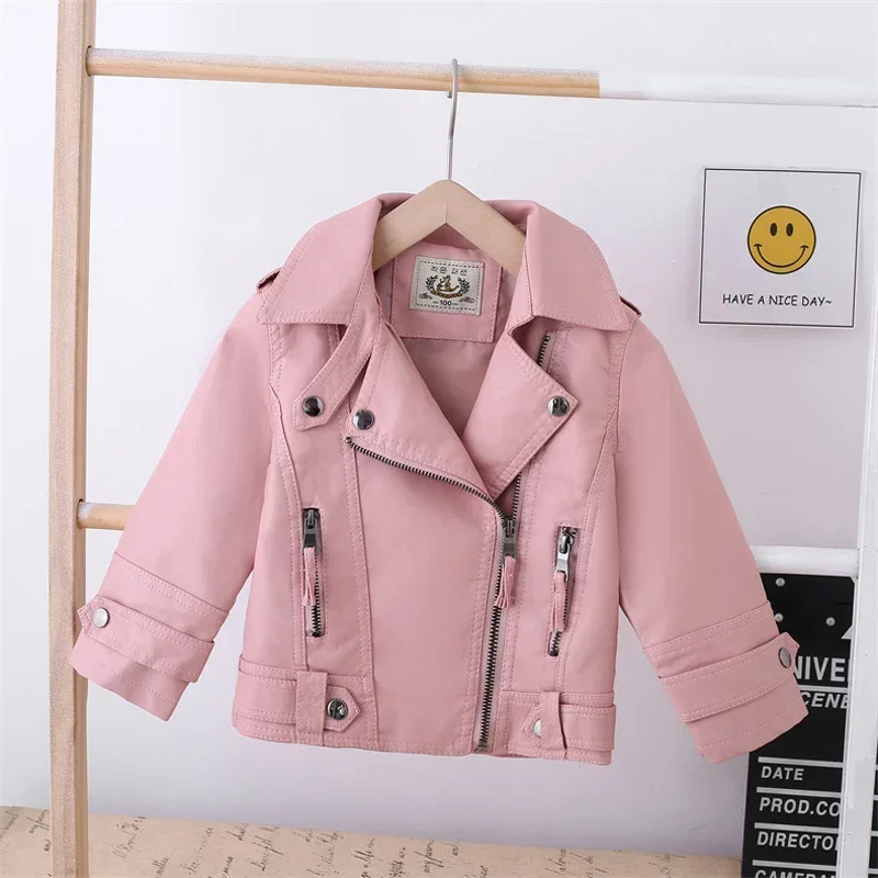 

Spring Autumn Boy Girl Casual Faux Leather Jacket Children Zipper Motorcycle Outerwear Kids Fashion Cool Clothing XMP656