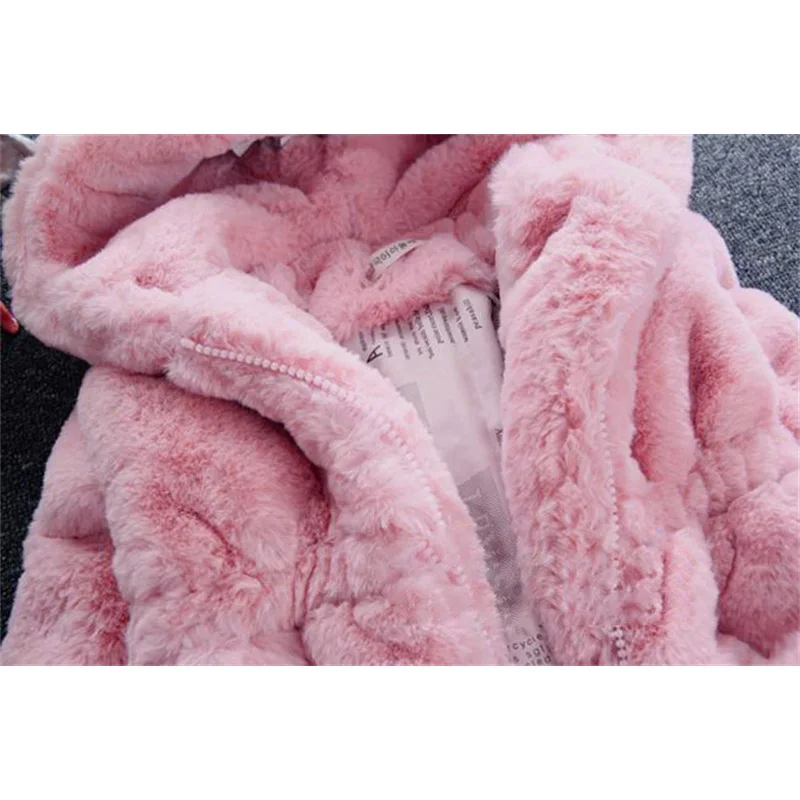 Girls Solid Color Fur Outerwear Children Plush Imitation Fashion Coat Kids Hooded Casual Jackets Winter Warm Cute Ears Clothing