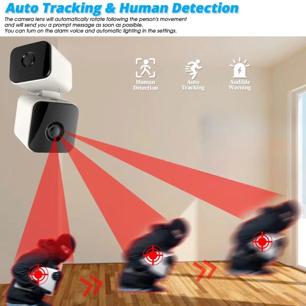 كاميرا أمان ذكية صغيرة تعمل بالواي فاي بدقة 4 ميجابكسل بعدسة مزدوجة عالية الدقة للمراقبة بالفيديو كاميرا IP كاميرا لاسلكية داخلية للحماية الأمنية CCTV