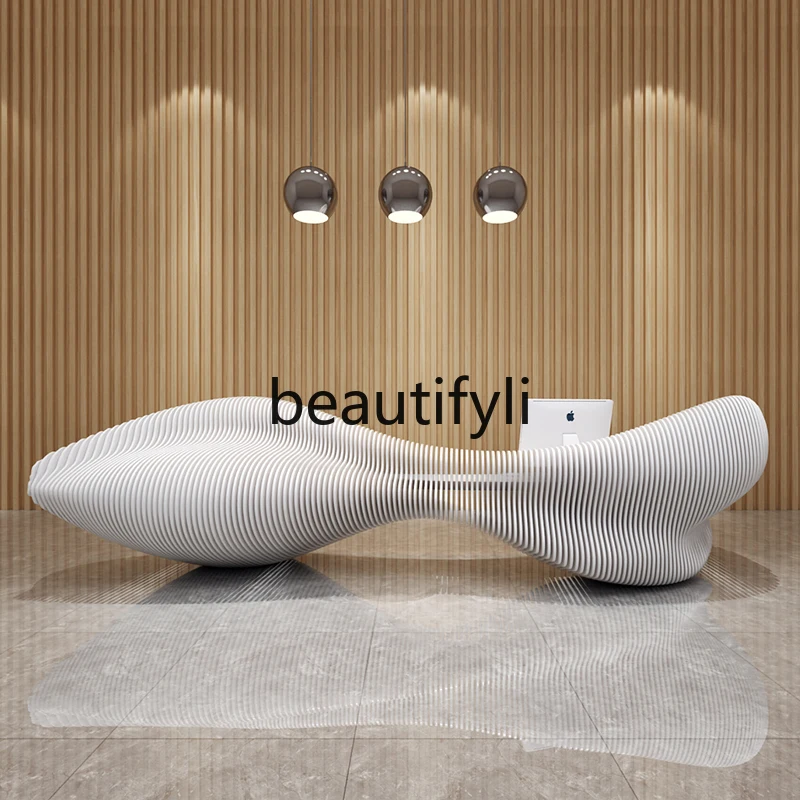 

Company Reception Desk Lacquered Fiberglass Technology Front Desk Simple Modern Cashier Desk Welcome Studio Bar Counter