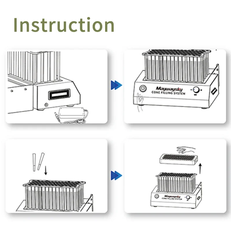 Maywaysky 100pcs Cone Filling Machine King Size 84mm/98mm/110mm Cone Filler System Packing Machine