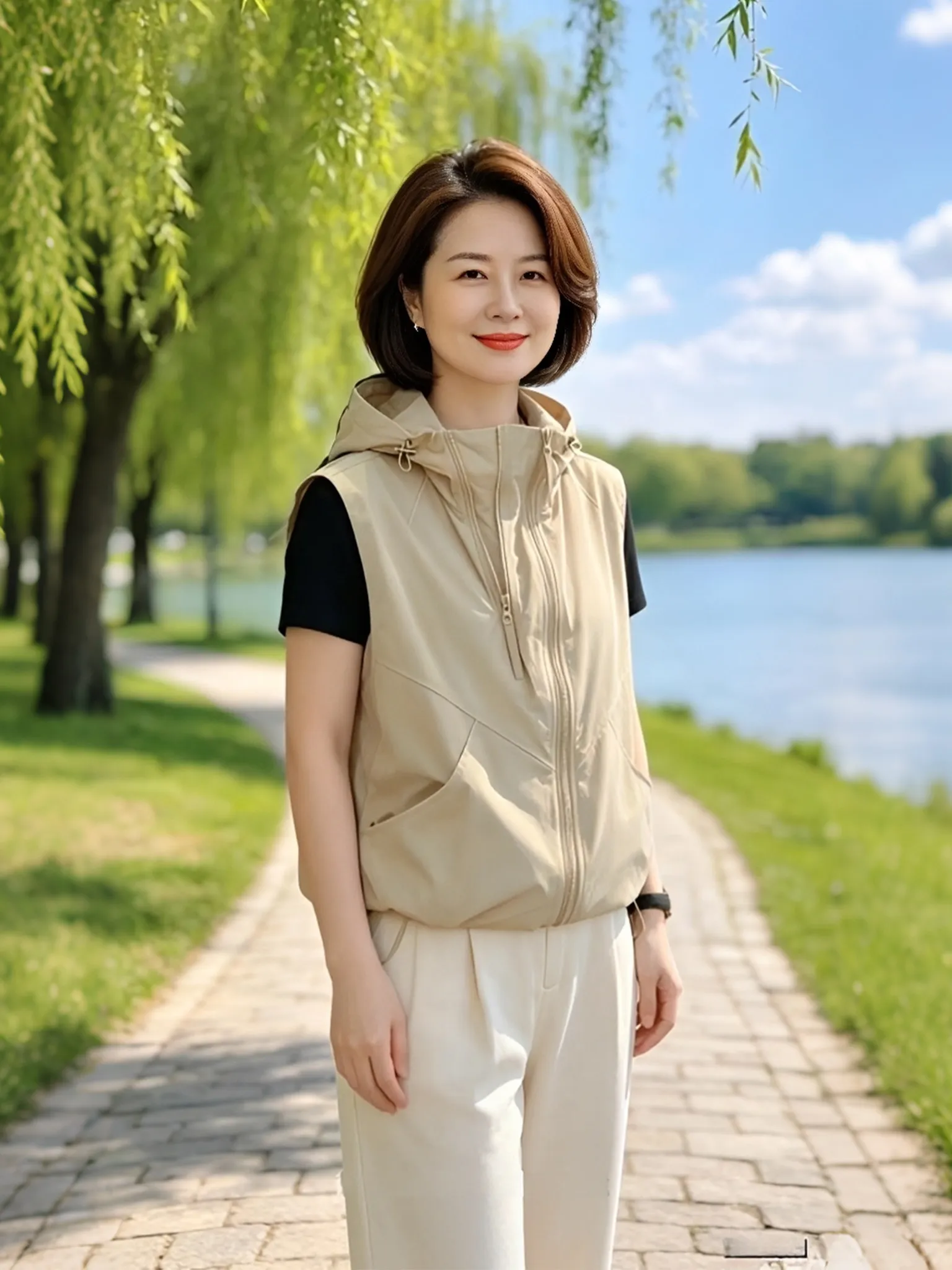 

Fashionable Ladies Vest 2026 Summer New Loose Breathable UV Protection Hooded Outerwear Stylish Ageless Elegant Casual Zipper