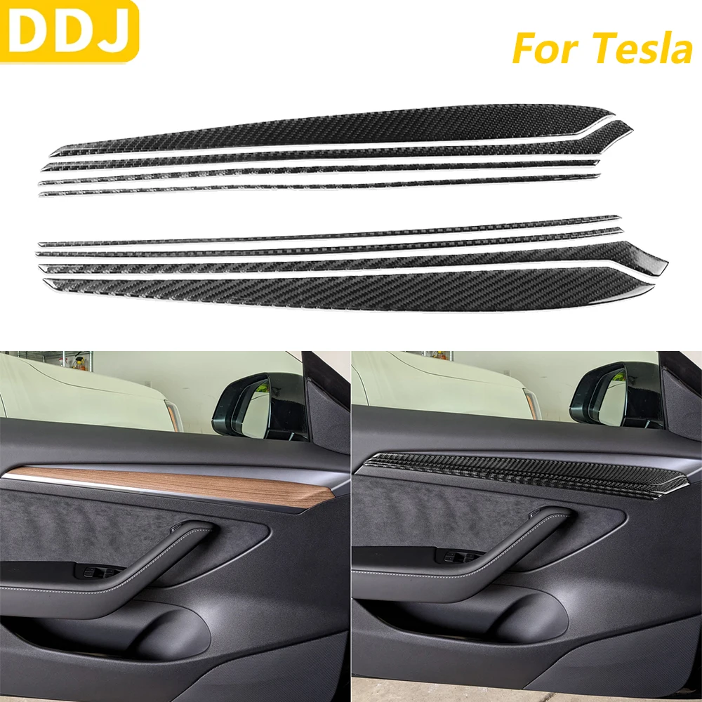 

For Tesla Model Y 2020-2024 Model 3 2017-2022 Carbon Fiber Front Inner Door Panel Trim Cover Car Accessories Interior Sticker
