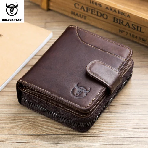 BULLCAPTAIN-cartera de negocios de cuero genuino para hombre, tarjetero multifunción, tarjetero pequeño, monedero de cuero
