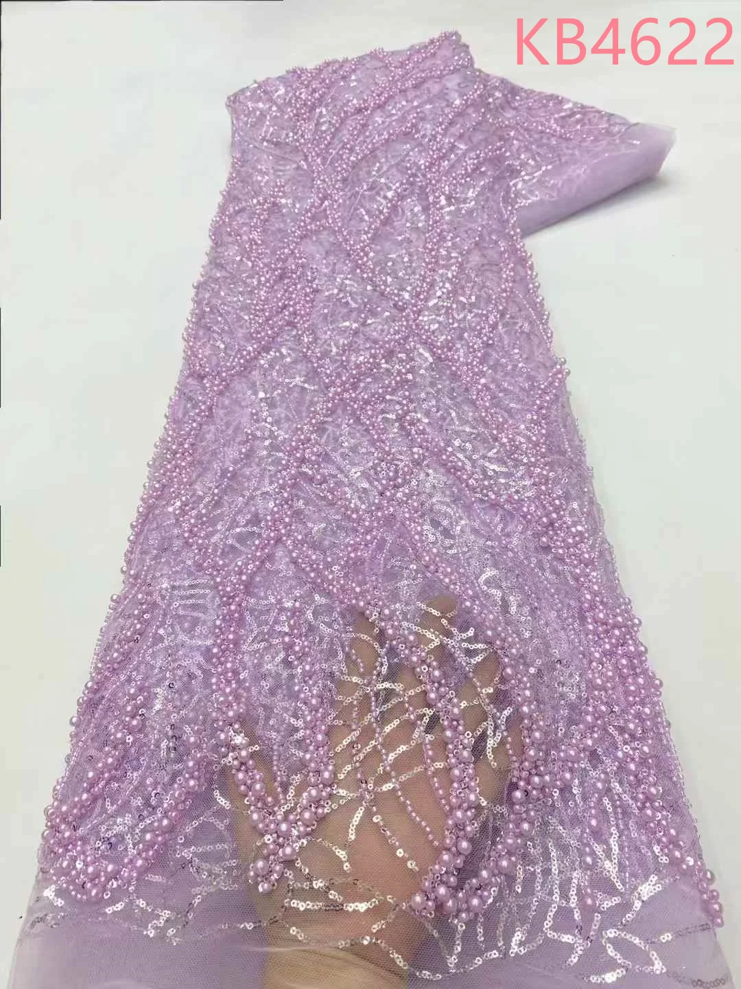 Pearls Lace Fabric African Lace Fabric High Quality 2025 Nigerian Beaded Tulle Lace French Lace Sequins Mesh For Sewing KB4622
