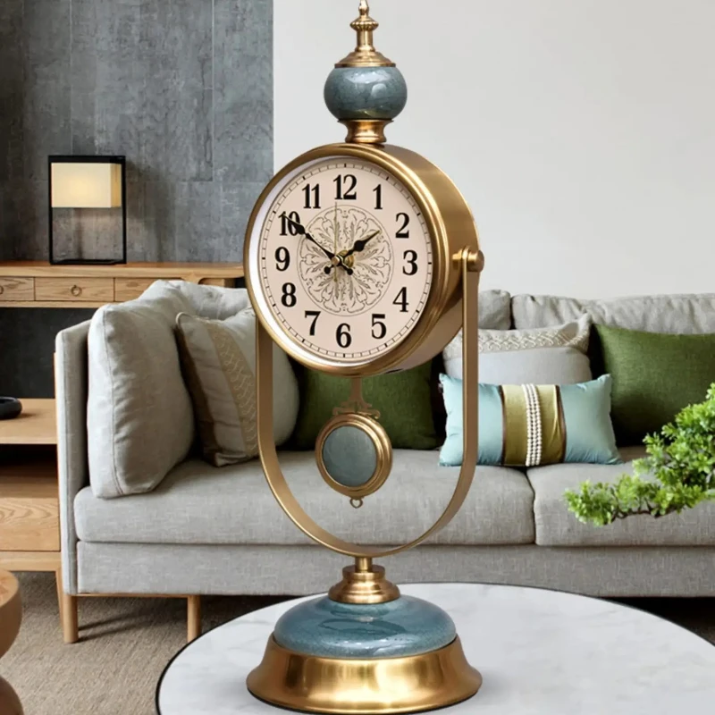 American Style Ceramic Desk Clock - Silent Swinging Decorative Clock | Luxury Light Home Decor & Office Table Clock