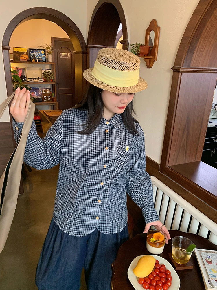 

Пальто-китель женское больших размеров в клетку, осеннее, повседневное, свободного кроя, из чистого хлопка, модное, для полных женщин (MM)