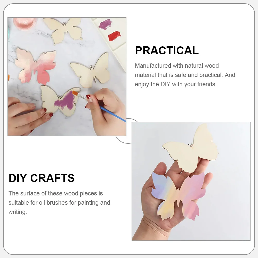 

48pcs Wooden Painting Pieces Unfinished Butterfly Cutouts For Diy Crafts Natural Wood Slices Decor Graffiti Wood Chips Handmade