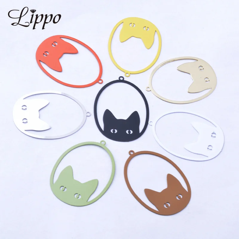 30pcs AD3485 Filigree oval-shaped Eyes Of Cat Charms Earring Metal Brass Yellow Green Thin Pendant DIY Jewelry Earring Making