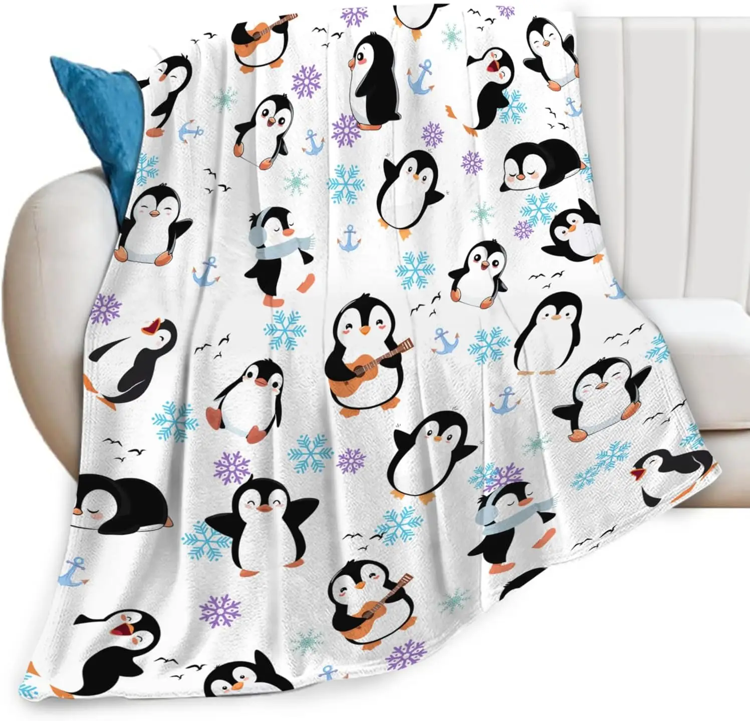 Oversize Penguin Pattern Throw Blanket Plush Fluffy Fleece Home Decor Couch Throw for Living Room Spring Autumn Fall Winter Seas