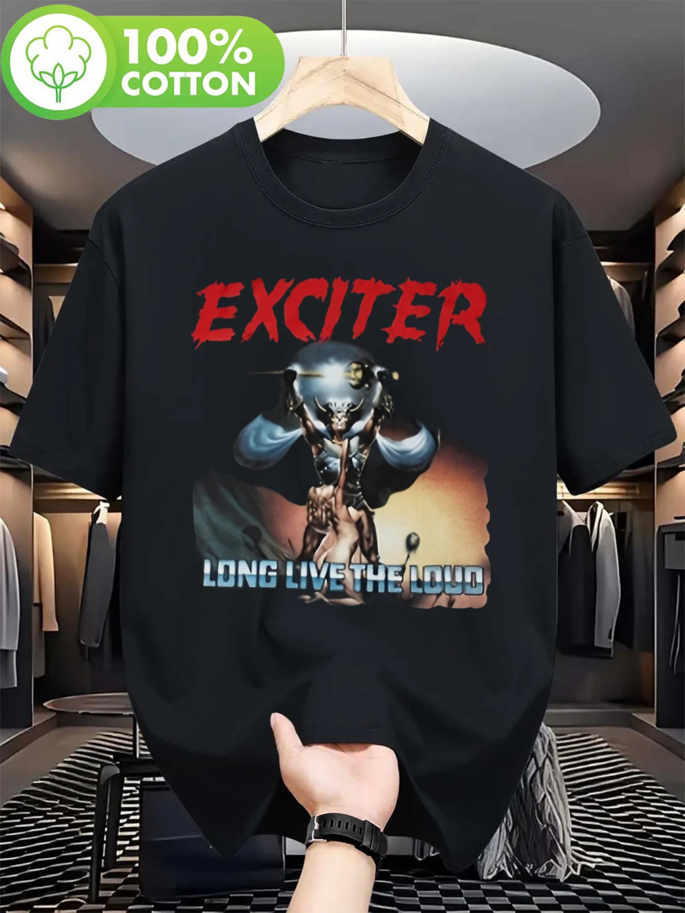 EXCITER Men's '85 T-Shirt  Loose-fit casual tee featuring red and blue lettering and an '85 design suitable for all seasons