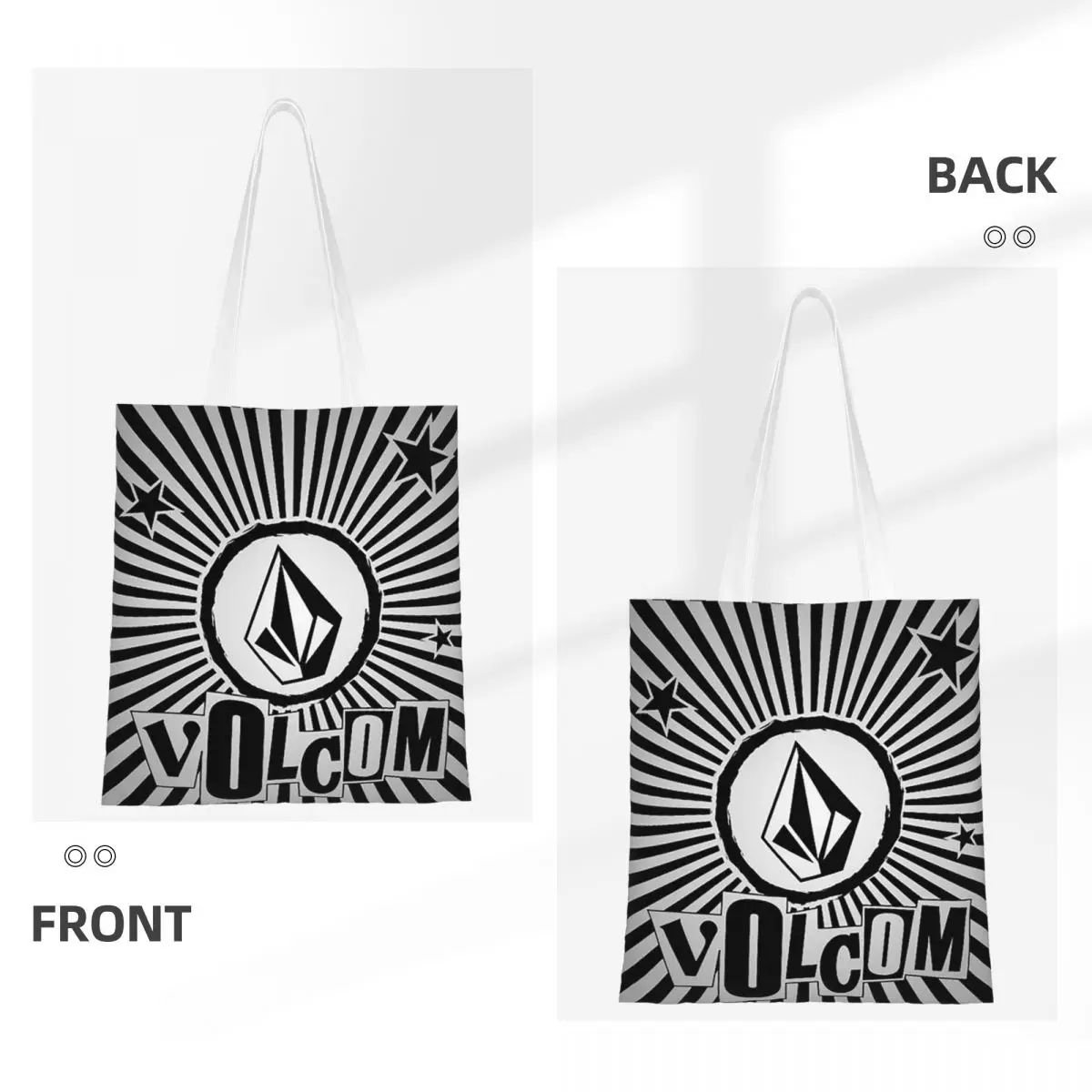 V-Volcom Logo Shopping Bags Ladies Canvas The Tote Bag Folding Girls Shoulder Tote Travel Handbag
