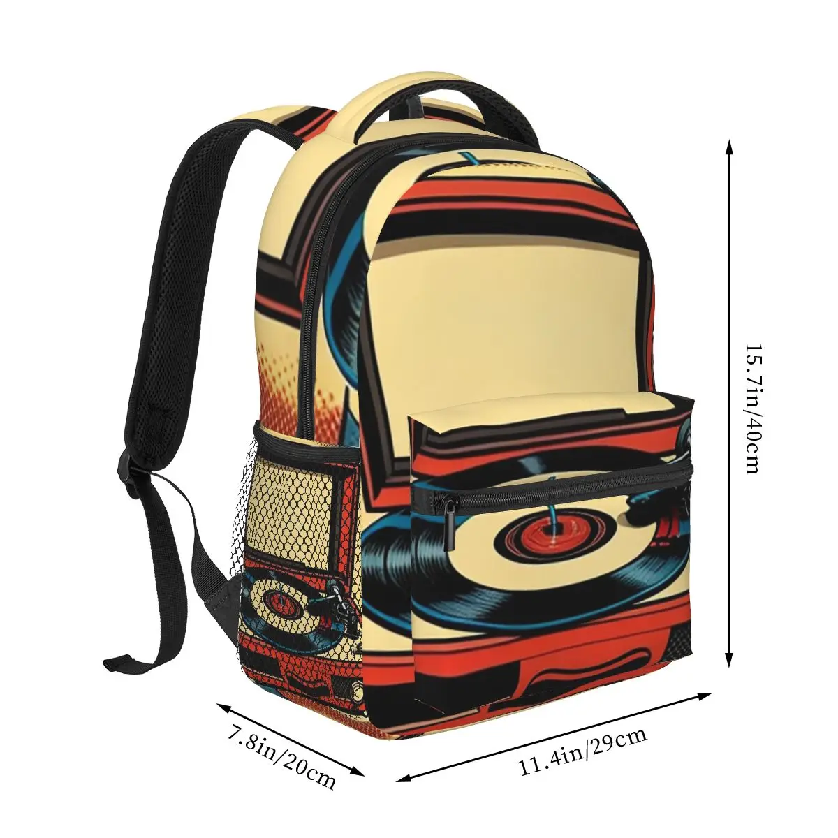 Record Player Vinyl Album Design Backpack Hot Sale Daypack Large Capacity Boys Girls BookBag School Bag Shoulder Bags for Unisex