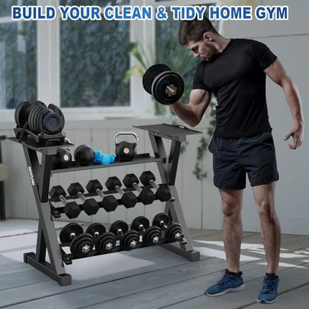 3 Tier Dumbbell Rack 1000LB Capacity Weight Storage Rack for Home Gym Fitness Multifunctional Free Weight Organizer