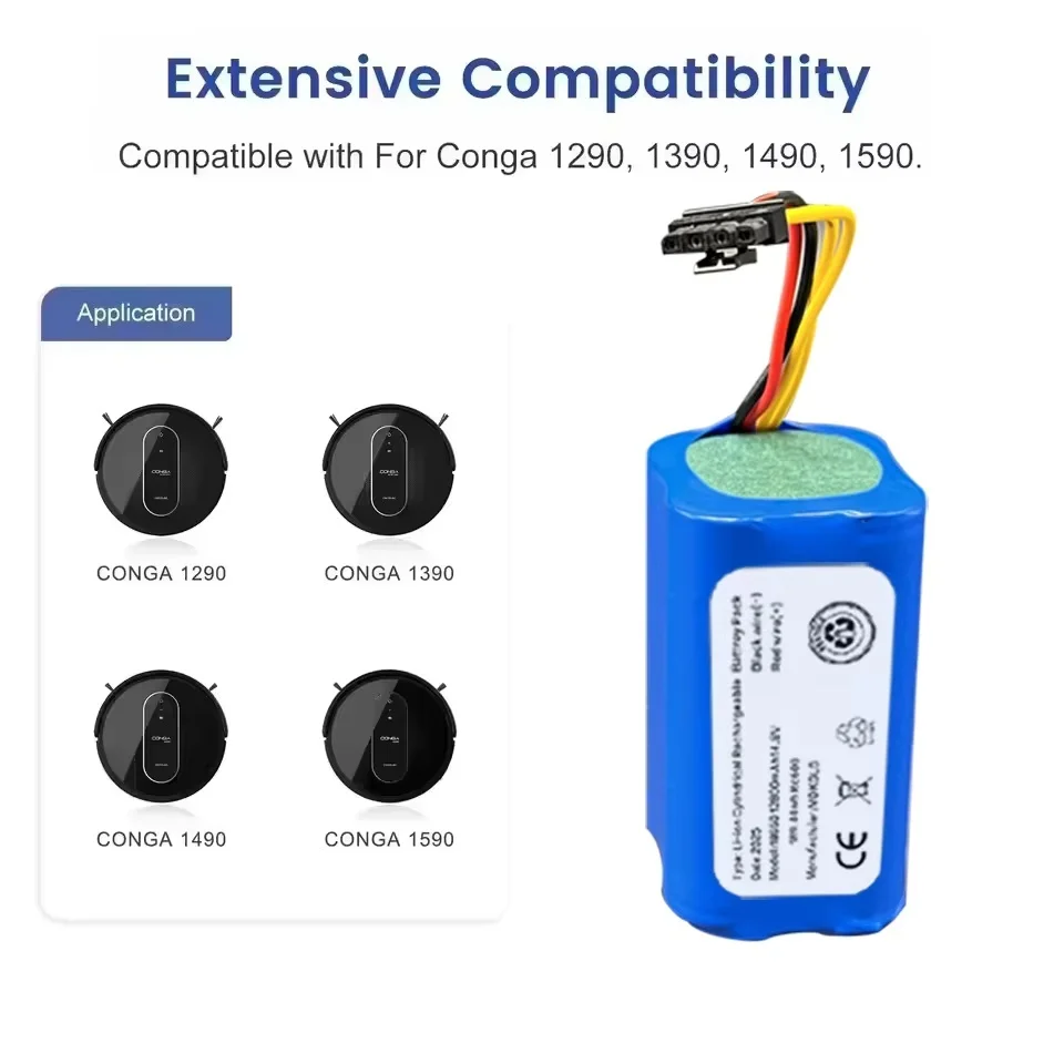 14.4V 12800mAh 9800mAh Lithium-ion Battery For Cecotec Conga 1290 1390 1490 1590 Robot Vacuum Cleaner Battery Gutrend Echo 520