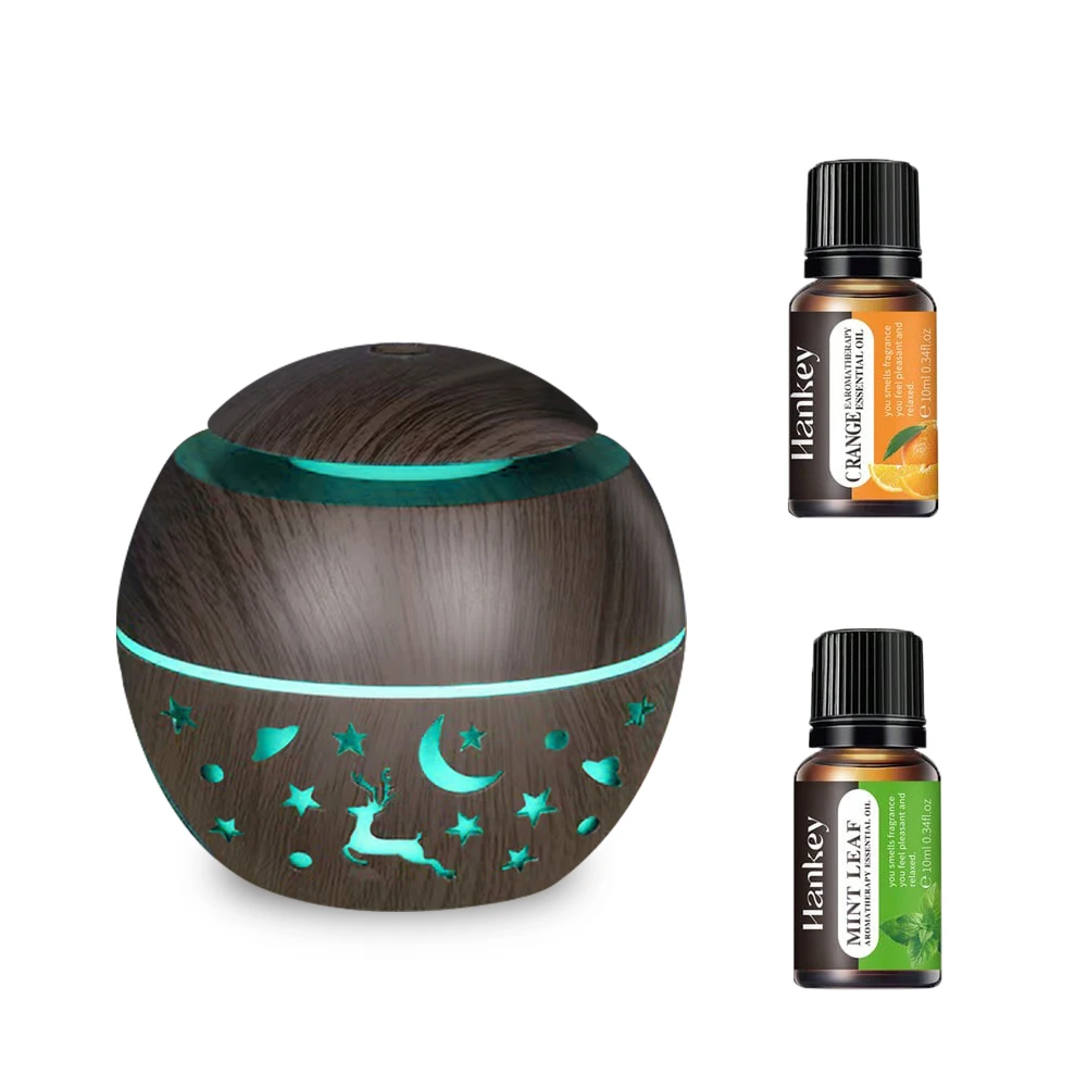 

Two bottles of essential oil,Humidifier Electric Air Aroma Diffuser Wood Ultrasonic Air Humidifier Essential Oil Aromatherapy Co